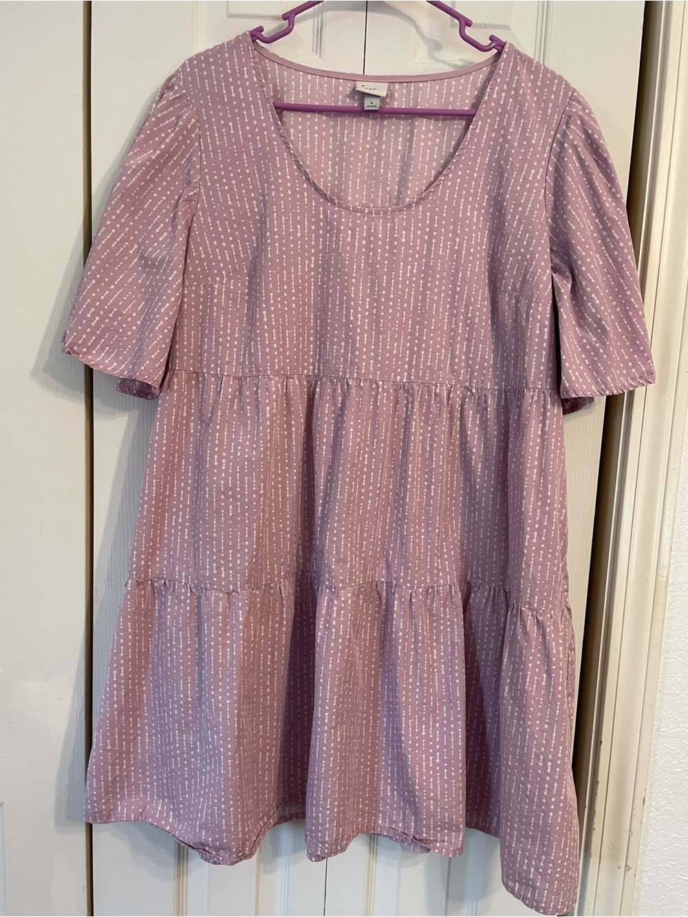 a new day Mauve Tiered Babydoll Dress with White Dot Stripe